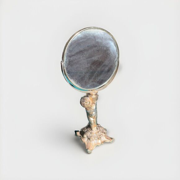 HTF VTG Rare French 14”Vanity 7”Mirror Gold Ormolu Cherub Stylebuilt Matson Type - Picture 1 of 14